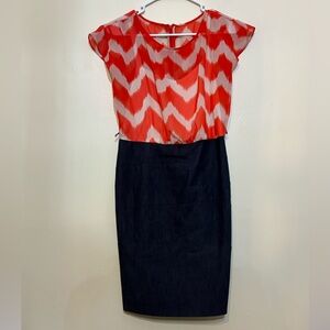 Dressbarn Colorblock Chevron Dress Melon Orange White Top Denim Look Skirt Caree